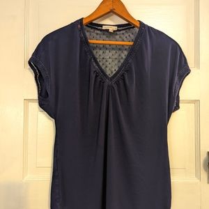 Anthropologie Meadow Rue navy blue Swiss dot t-shirt top size extra small